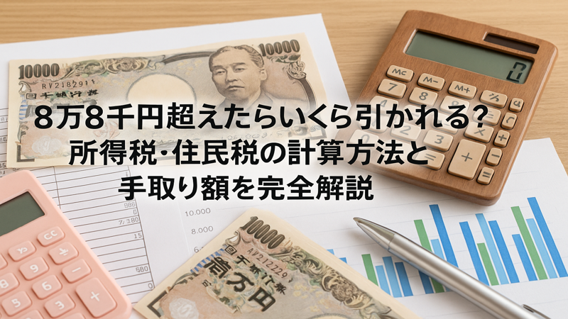 8万8千円超えたらいくら引かれる？所得税・住民税の計算方法と手取り額を完全解説